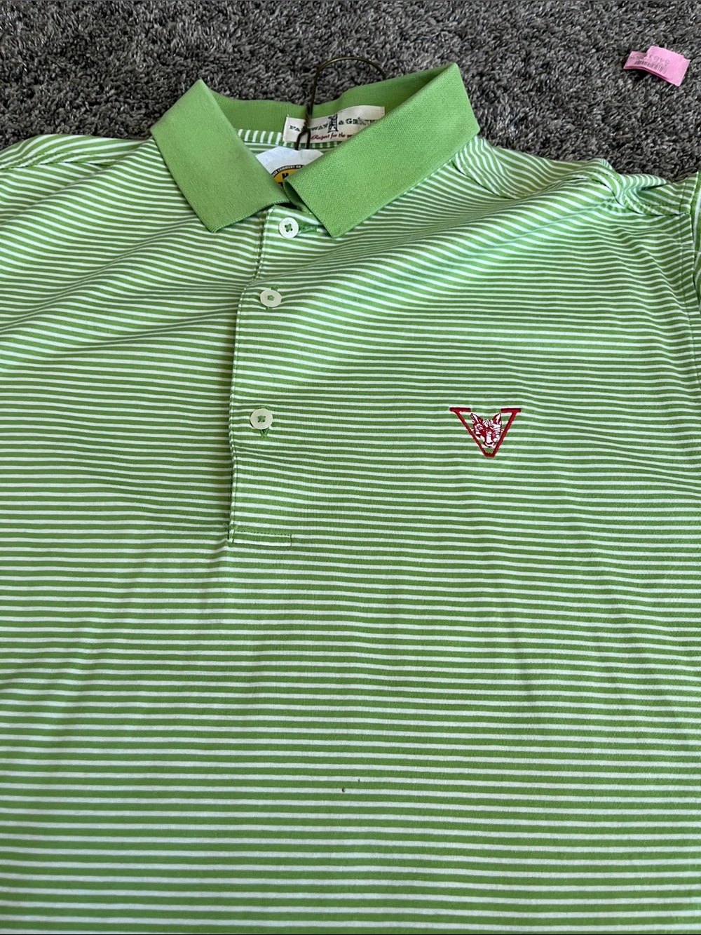 Fairway & Greene Light Green and White Striped Polo - large. Vicmead Club!